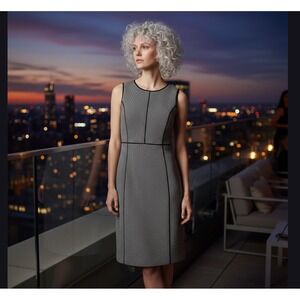 LAFAYETTE‎ 148 NEW YORK Sheath Dress Black White Pattern 10 Sleeveless Business